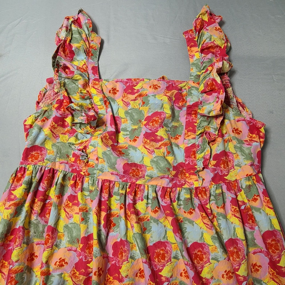 Peyton & Parker Floral Maxi Dress Women 2X Pink Yellow Cotton Ruffle Tiered Boho